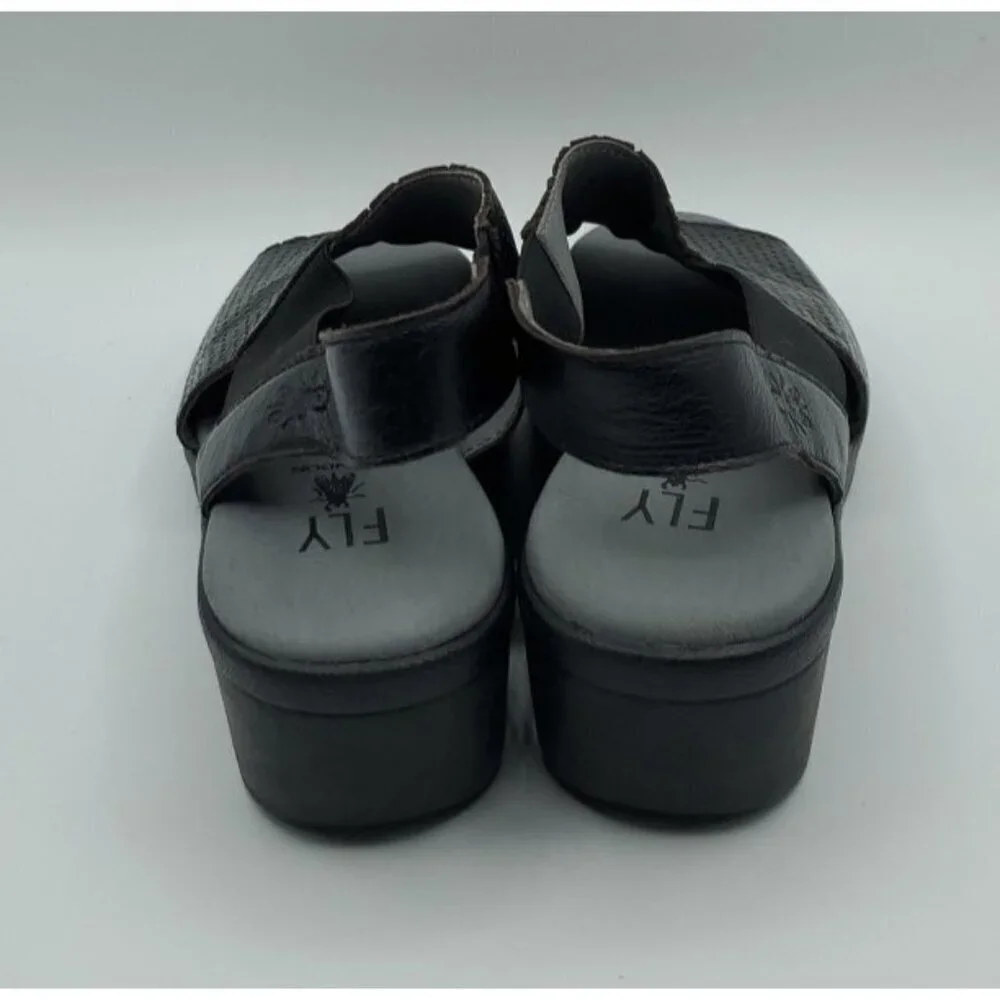 Fly London Women's Black Corners Sandal Peep Toe Size 36 US 5.5 - 6